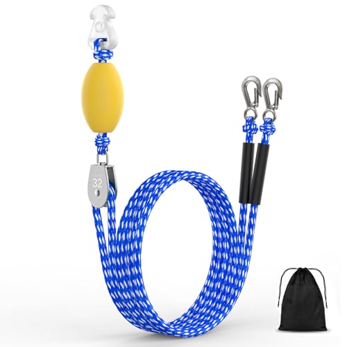 Heavy Duty Boat Tow Harness for Tubing Self Centering Boat Tow Rope for Tubing 1-4 Riders with 360 Rotating Pulley and Large Hooks Floating Tube Rope for Boats Towable Tubes
