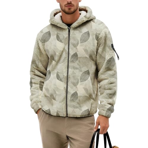 Mens Floral Print Hoodie Nature Leaf Graphic Sweatshirt Fall Long Sleeve Hooded Top Fashion Full Zip Flannel Jacket