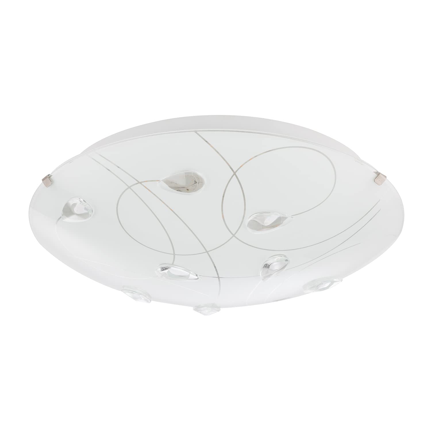 Happy Homewares Opal White Glass Flush Ceiling Light Fitting With Crystal Drops