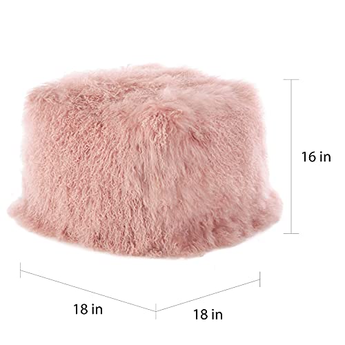 SARO LIFESTYLE PU356.BK Genuine Real Mongolian 100% Wool Lamb Fur Pouf Ottoman, Black, 18" x 18" x 16"