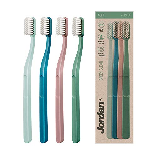 Jordan Green Clean Manual Toothbrush – Sustainable, Eco-Friendly Scandinavian Design, Soft Bristles, Mixed Colors, 4 Units