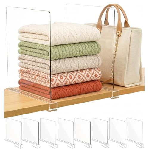 SortNStore Shelf Dividers Purse Organizer for Closet: 11-inch Tall(Extra Tall) Acrylic Sweater Organizer - Upgraded Extra Height for Large Handbags, Totes, Clothes, Towels on Wood Shelves 8-