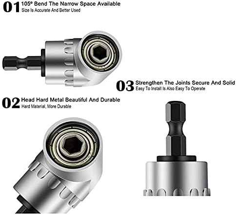 Impact Grade Driver Sockets Adapter Extension Set Drill Bit+Right Angle Drill,3Pcs 1/4 3/8 1/2" Universal Socket Adapter Set,105 Degree Right Angle Screwdriver set Drill Hex Bit Socket Adapter