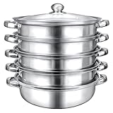 LNQ LUNIQI Premium Stainless Steel Steamer Set with 5 Tier Steamer Pans Tier, Multi-Layer Cookware Pot for Steaming, Boiling, and Cooking (Super Thick 28cm)