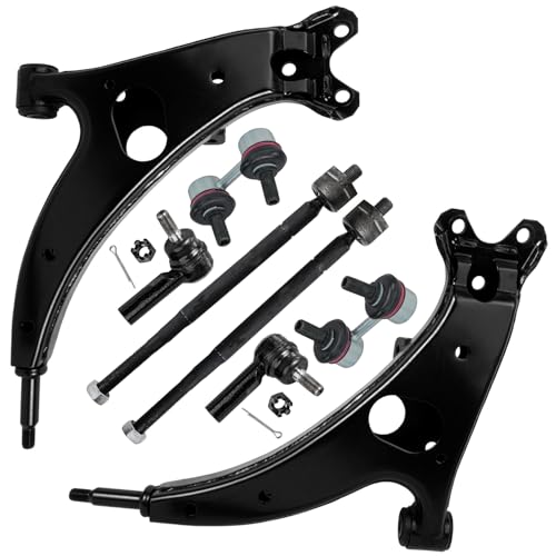 Image of Detroit Axle - 8pc Front End Suspension Kit for 1996 1997 1998 1999 2000 Toyota RAV4, 2 Lower Control Arms 2 Sway Bar Links 4 Inner Outer Tie Rods Replacement