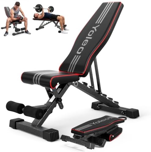 YOLEO klappbare Hantelbank Multifunktion Training Fitness Bank Bauchtrainer Schrägbank mit 6-Fach Verstellbarer Rückenlehne/3-Fach verstellbarer Sitzkissen,Belastung 300kg