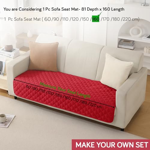 Image of HOKIPO Quilted Waterproof Sofa Cover Mats for 1 /2 /3 Seater Sofa and L Shape. Make Your Own Sofa Cover Set, Mat Length 81(D) x 160(L) cm, Scarlet Red (AR-4968-W7)