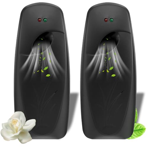 2Pcs Air Freshener Spray Dispenser - 3 Adjustable Mode Auto Spray, Battery Powered, Wall Mounted or Free Standing (2pcs Black)
