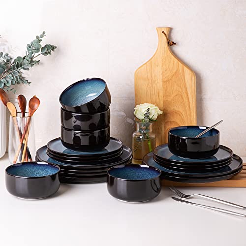 Leratio Ceramic Plate,8.5 Inch Reactive Glaze Light Weight Porcelain Salad Plates,Modern Shape Dinnerware Dishes Set For Kitchen,Microwave&Dishwasher&Oven Safe,Set Of 6-Resistant-Indigo Blue #TOP7