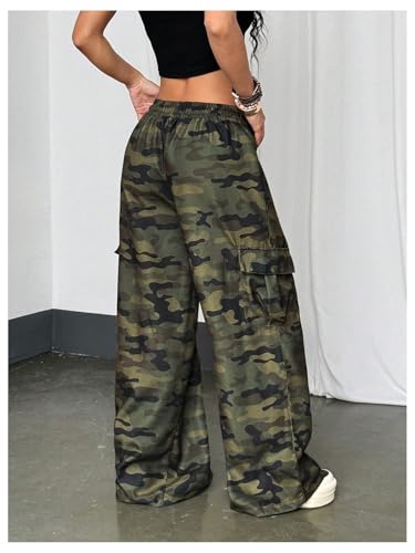 Women's Y2k Camo Graphic Wide Leg Cargo Pants Drawstring Waist Baggy Track Trousers Streetwear2