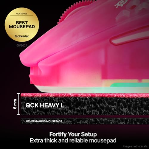 Image of SteelSeries QcK Heavy Gaming Mousepad - Thicker, Non-Slip Silicone Rubber Base, Peak Tracking, Optimized for Gaming FPS, MOBAs, RTS, MMO - Large Size 450 mm x 400 mm x 6 mm - Magenta