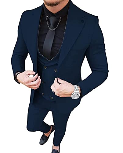 Costume de mariage 3 pièces pour homme Coupe ajustée, bleu marine, 94 Cover