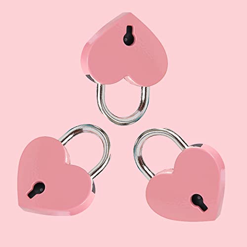 Image of Leadigol 3 Pcs Heart Shaped Padlock Mini Lock with Key,Small Metal Padlock Love Heart Lock Zinc Alloy Wedding with Key Travel Jewelry Box Hardware