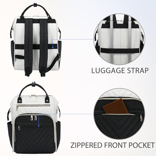 Image of VANKEAN Laptop Backpack for Women Fashion Computer Work Bag, Large Capacity Waterproof Backpack, College Daypack Business Travel, Beige /Black, 15.6 Inch