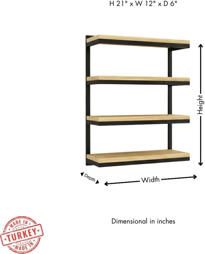 GRANDMIX 4-Tier Wall Mounted Metal Towel Rack – Space-Saving Bathroom Storage Organizer with Wood Accents, Modern Industrial Design for Towels, Linens & Blankets (Black)