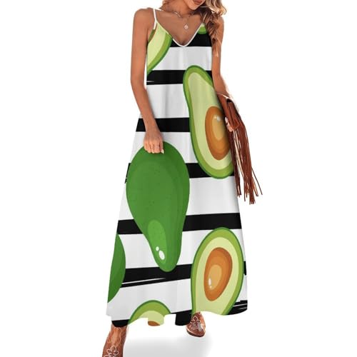 Robe longue avocat vert pour femme sans manches style d'été voyage