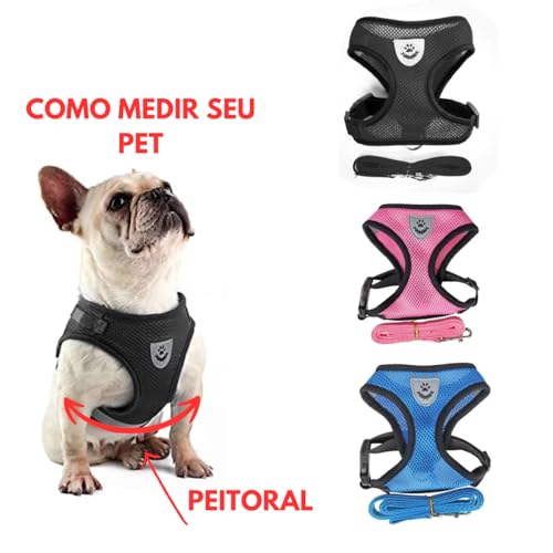 Coleira Peitoral TRP Imports Com Guia Cachorro Cães Gato (M, Rosa)