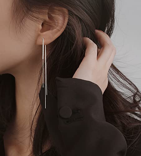 SLUYNZ 925 Sterling Silver CZ Dangle Earrings Chain for Women Teens Long Dangle Earrings Tassel with Snake Chain Backs4