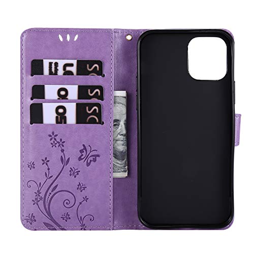 Capa C-Super Mall-UK para iPhone 12 Pro, capa para iPhone 12, capa carteira em relevo borboleta com