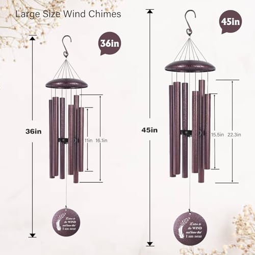 Image of ASTARIN 36 inch Large Deep Tone Personalized Sympathy Wind Chimes, Memorial Wind Chime for Loss of Mother Father Loved One, Angel's Feather Bereavement Gifts Decor Outdoor Patio Garden, Produced in Texas