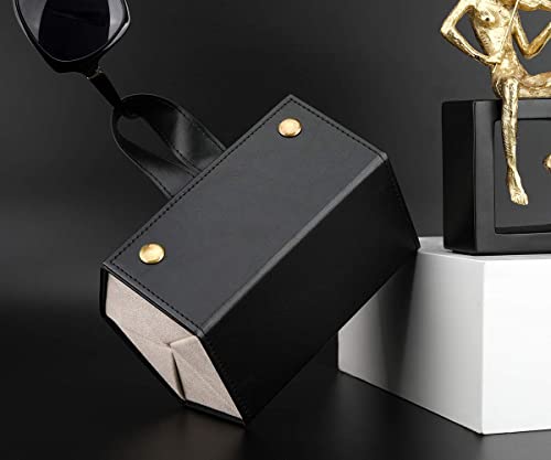 منظم النظارات الشمسية من سيلينسيو مع 5 فتحات، حافظة نظارات للسفر، شنطة تخزين المحمولة، قابلة للطي، علبة عرض للنساء والرجال، أسود، جلد