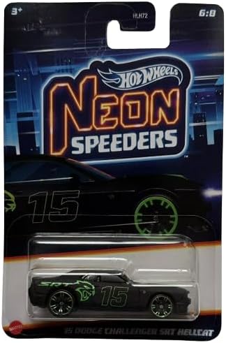 Hot Wheels Neon Speeders 15 Dodge Challenger SRT Hellcat, Black/Green, 6/8