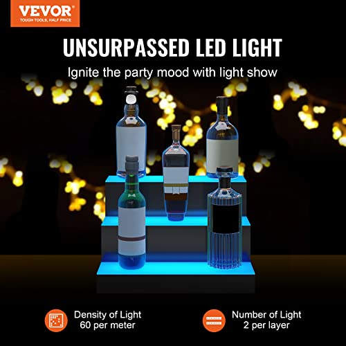 Image of VEVOR LED Lighted Liquor Bottle Display, 3 Tiers 16 Inches, Supports USB, Illuminated Home Bar Shelf with RF Remote & App Control 7 Static Colors 1-4 H Timing, Acrylic Lighted Shelf for 12 Bottles