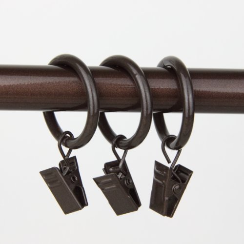 A&F Rod Décor - 10 Curtain Rings W/Clips 1-3/8 inch Cocoa