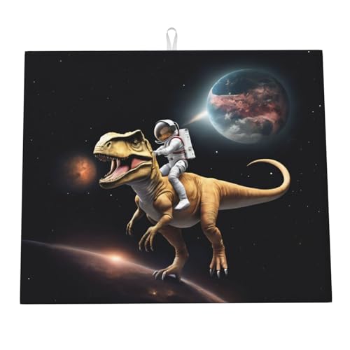 Tappetino Scolastoviglie Astronaut Riding Dinosaur Tappetini Bancone Cucina Asciugatura Rapida Tappetino Macchina Caffe Per Posate Bicchieri Cucine 46X61Cm