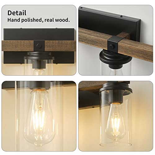 Bathroom Vanity Light Fixtures, Wooden Farmhouse Bathroom Lights Over Mirror Vintage Rustic Sconces Wall Lighting 3-Light Industrial Matte Black Vanity Light For Bathroom Bedroom Hallway Kitchen #TOP3