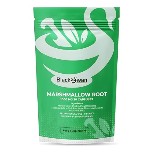 Black Swan Marshmallow Root Capsules - 1000mg Digestive Respiratory Health Skin Metabolic Weight Management UTI Support Natural Supplement - 30 Capsules 1 Month Supply