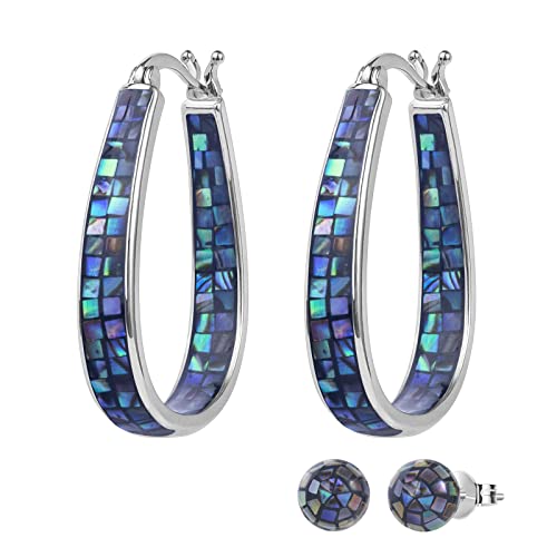 MUYUU Rhodium Plated Oval Inside Out Shell Hoop Earrings For Women&Girls Fashion Jewelry Gift