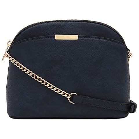 FashionPuzzle Faux Leather Small Dome Crossbody bag with Chain Strap, Navy, One Size Cover