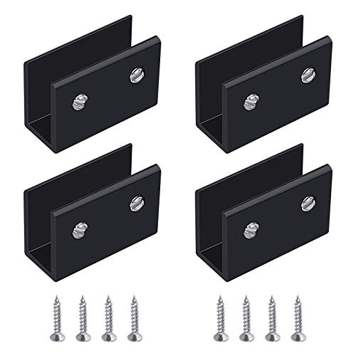 UFURMATE Abrazadera de vidrio, 4 soportes de vidrio rectangulares ajustables para estantes de aleación de aluminio, clips de abrazadera de vidrio negro, para estantes de vidrio de 10-12mm de grosor Cover
