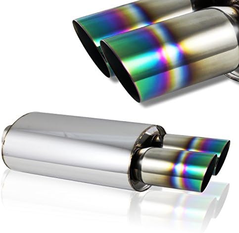 3" Dual Rainbow Burnt Slant Tip T-304 Stainless Steel 2.5" Inlet Exhaust Muffler