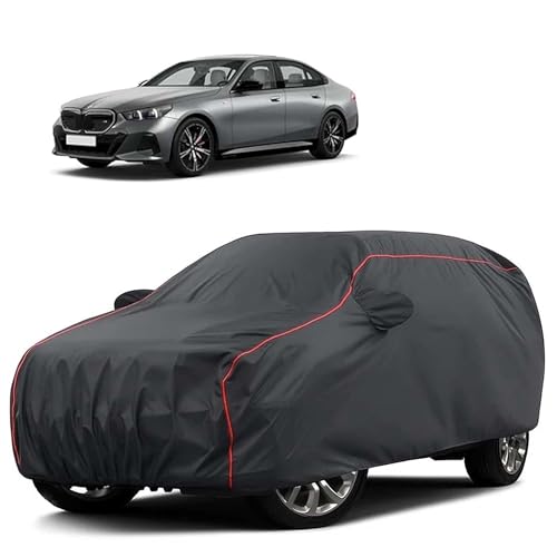Image of Sulfar 100% Water Resistant Car Body Cover Compatible with Mirror for BMW i5(Electric) (Triple Stitched, Full Bottom Elastic, Dark Grey Tafetta with Red Piping)