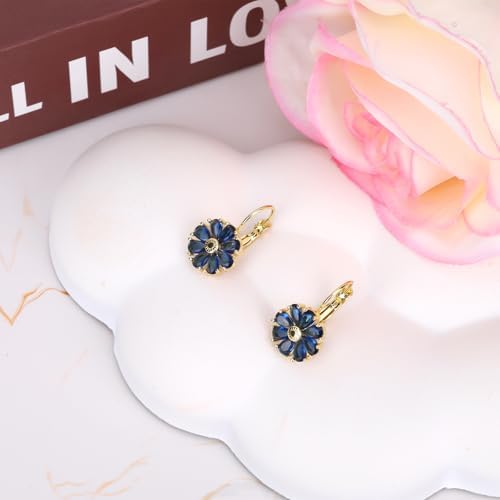 Boucles D'oreilles à Levier Avec Pierre De Naissance - Modèle Floral Vintage En Cuivre Et Zircon - Hauteur 2,2 Cm - Cadeau Pour Femme - 2