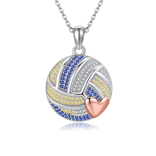 YAFEINI Volleyball Necklace Sterling Silver Ball Pendant Sport Jewelry for Women Mom