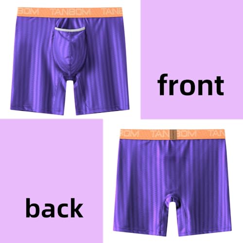 Mens Sexy Vertical Stripe Boxers Briefs Front Opening Pouch Bulge Enhancing Underwears2