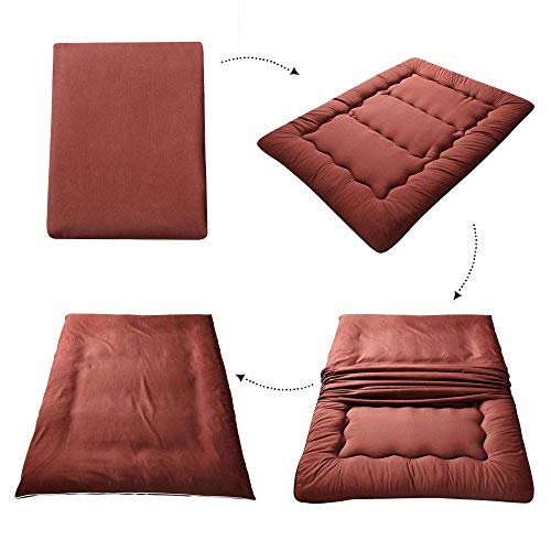 Image of MAXYOYO Japanese Floor Mattress Futon Mattress, Thicken Tatami Mat Sleeping Pad Foldable Roll Up Mattress Boys Girls Dormitory Mattress Pad Kids Floor Lounger Couches and Sofas, Coffee, Twin Size