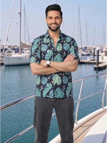 Image of BROWN CULTURE Men's Half Sleeve Relaxed Fit Casual Shirt | Cotton Blend Oversized Shirts for Men | Loose Fit Printed Shirt | Oversized Printed Shirts for Men | Fashionable Casual Wear