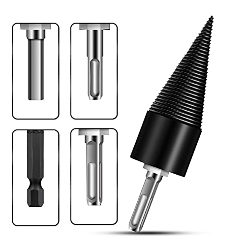 KATUR Splitting Wood Cone Drill Bit Set, Heavy Duty Drill Screw Cone Driver Log Splitter Screw Cone Kindling Firewood Splitter with 4 PCS Shanks for Electric Hand Drill (42mm)