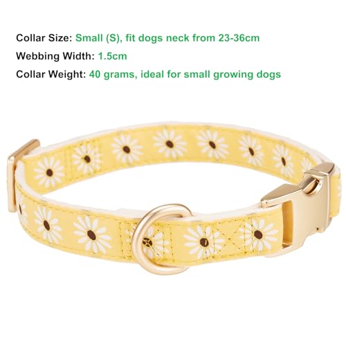 YUDOTE Hundehalsband aus weichem Cord mit Jacquard-Band, Hochwertig Gemustert Blumenmuster für Kleine Hunde den täglichen Gebrauch, Gelb
