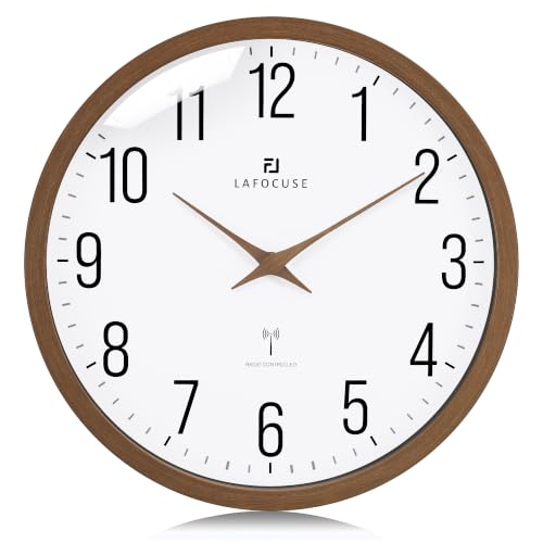 Lafocuse 30CM Wanduhr Funk mit Holz Zeiger, Ohne Tickgeräusche Funkuhr Küchenuhr