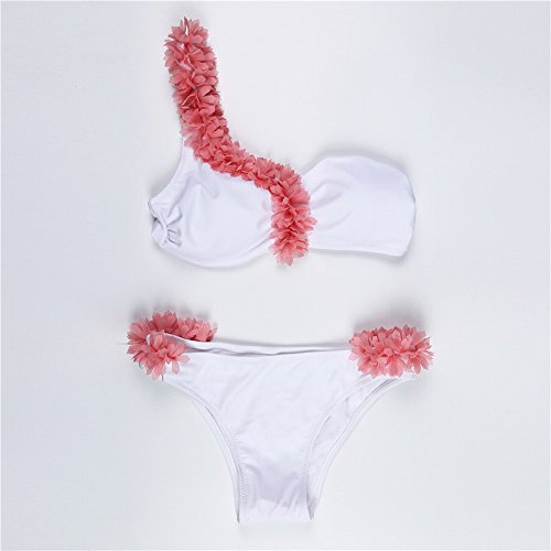 Bikini une épaule fleur maillot de bain style sexy split blanc - 4
