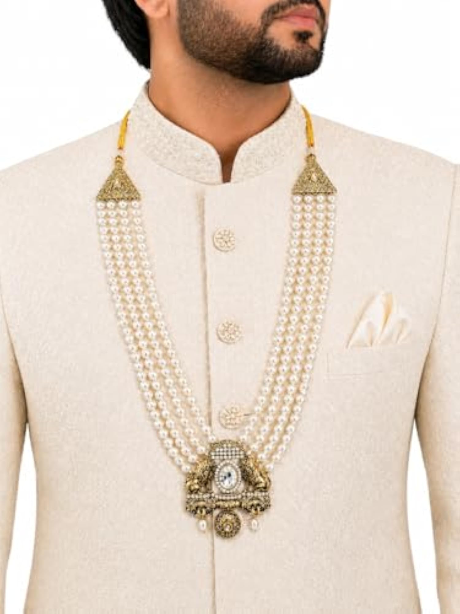 Men's Wedding Pearl Mala Necklace with Designer Pendant
