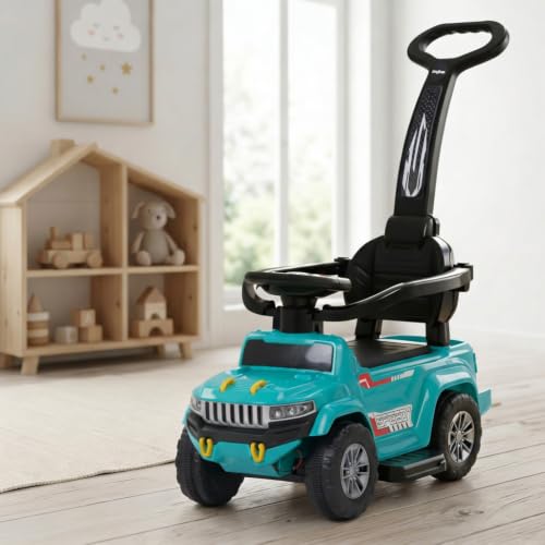 Image of Baybee Speedy Pro Baby Ride on Car for Kids with Parental Handle | Portable Kids Car with LED Lights, Music, Backrest & Basket | Toy Rideons Jeep | Toddler Push Baby Cars for 1 to 3 Years (Green)