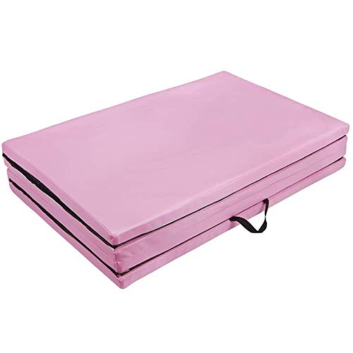 Personal Folding Exercise Mat,8ft x 4ft Extra Thick High Density Anti-Tear Yoga Gymnastics Gym Folding Exercise Aerobics Mats For Core Workouts,Gymnastics and Cheerleading Use Pink