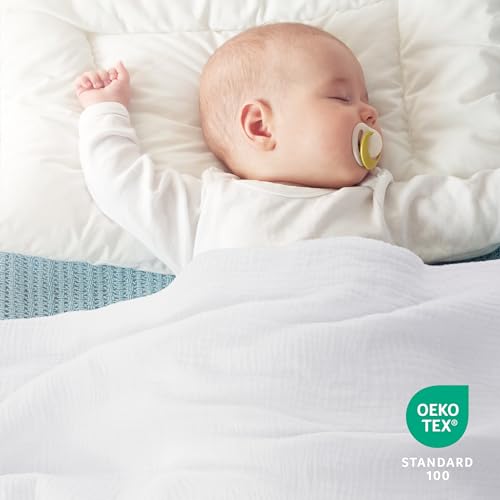 Bedsure 100% Cotton Muslin Blanket Queen Size for Bed - 4-Layer Breathable and Lightweight Thin Soft Summer Gauze Muslin Blankets for Adults, White, 90x90 Inches