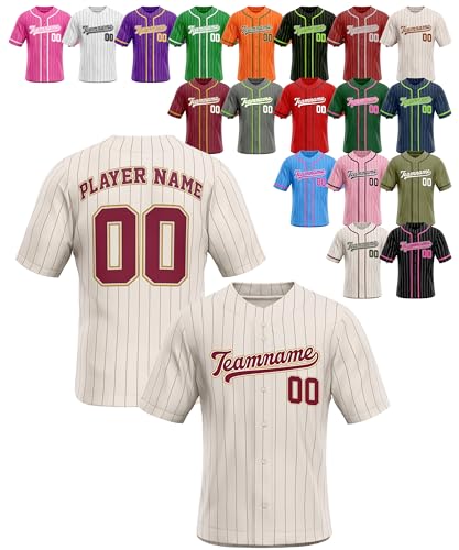 Custom Stripe Baseball Jerseys - Personalized Pinstripe Team Uniforms for Men, Women, Boys, Girls - Add Your Name, Number, Logo - Customized Baseball Shirts for Sports Fans, Teams, Events, Gifts